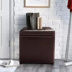 Costway Pouf Ottoman Cube de Rangement 40,5cm avec Couvercle Charnière, Siège Repose-Pieds Marron Rouge/Noir