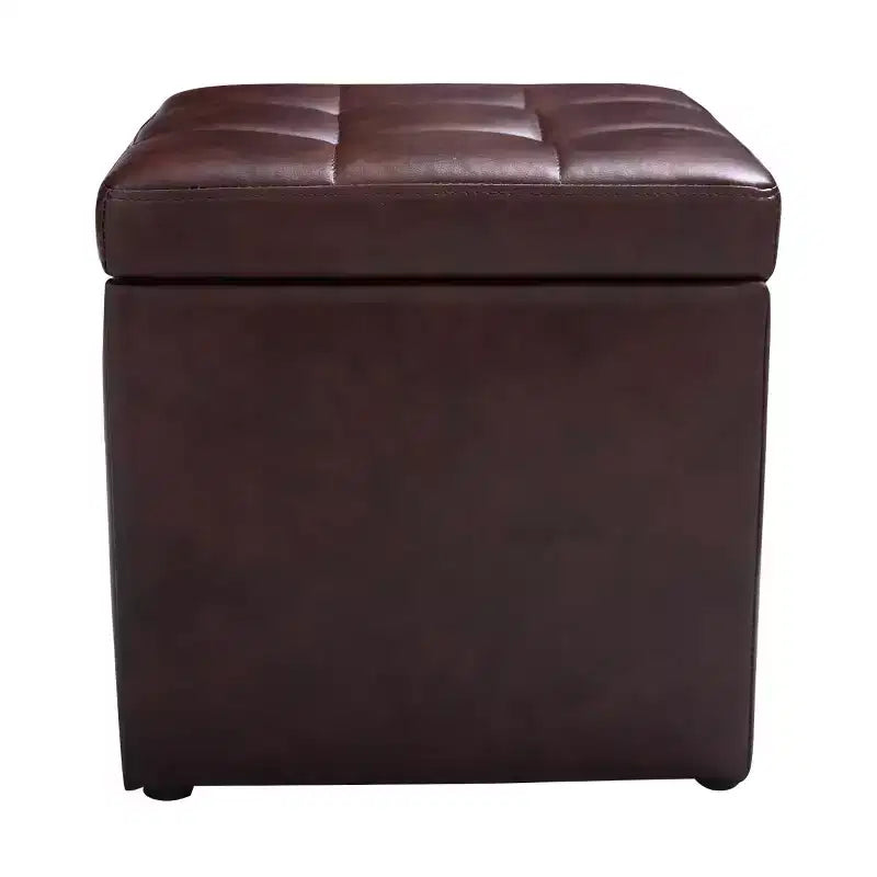 Costway Pouf Ottoman Cube de Rangement 40,5cm avec Couvercle Charnière, Siège Repose-Pieds Marron Rouge/Noir
