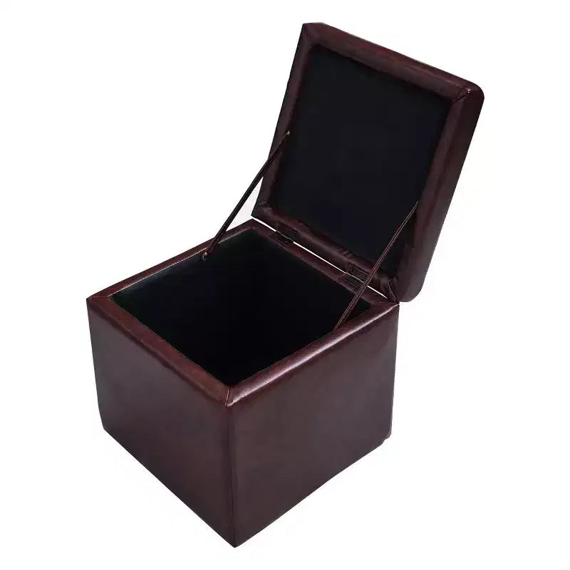 Costway Pouf Ottoman Cube de Rangement 40,5cm avec Couvercle Charnière, Siège Repose-Pieds Marron Rouge/Noir