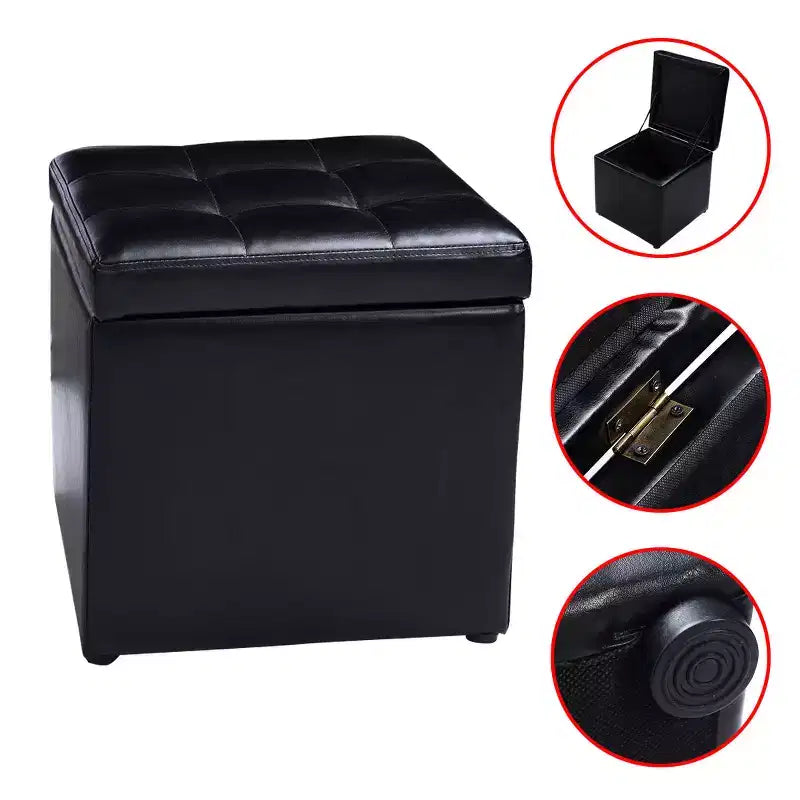 Costway Pouf Ottoman Cube de Rangement 40,5cm avec Couvercle Charnière, Siège Repose-Pieds Marron Rouge/Noir