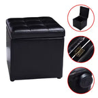 Costway Pouf Ottoman Cube de Rangement 40,5cm avec Couvercle Charnière, Siège Repose-Pieds Marron Rouge/Noir