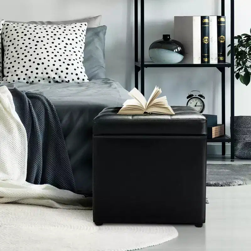 Costway Pouf Ottoman Cube de Rangement 40,5cm avec Couvercle Charnière, Siège Repose-Pieds Marron Rouge/Noir