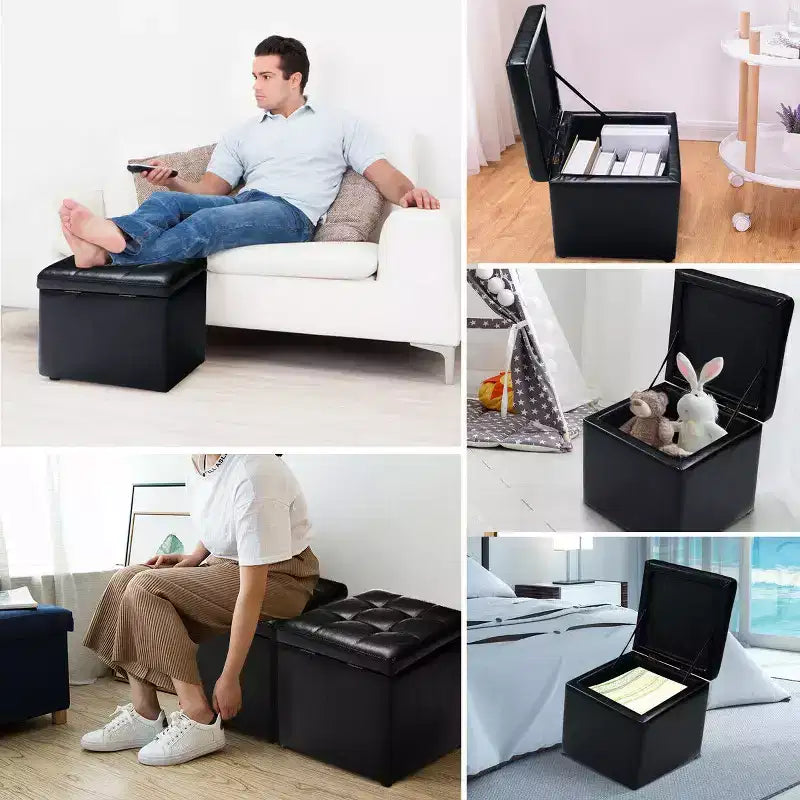 Costway Pouf Ottoman Cube de Rangement 40,5cm avec Couvercle Charnière, Siège Repose-Pieds Marron Rouge/Noir