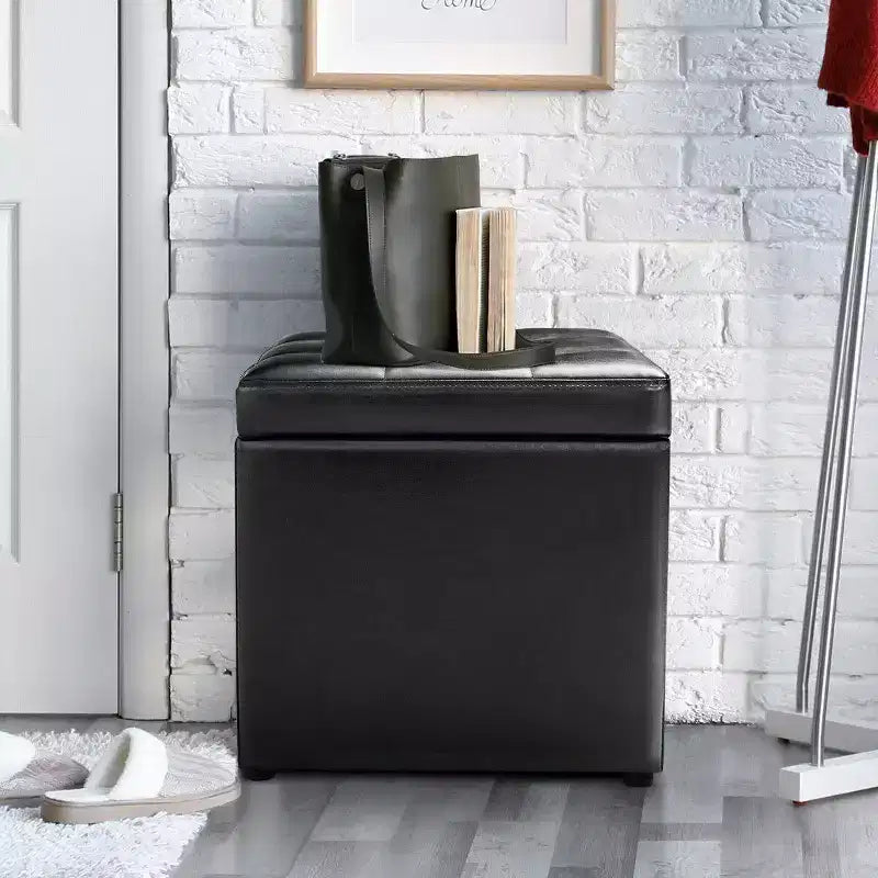 Costway Pouf Ottoman Cube de Rangement 40,5cm avec Couvercle Charnière, Siège Repose-Pieds Marron Rouge/Noir