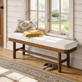 Lantine 55-Inch Solid Wood Entryway Bench, Rustic Upholstered Bench with Cushion for Dining Room, Mudroom, Porch, White & Brown, Easy Assembly
