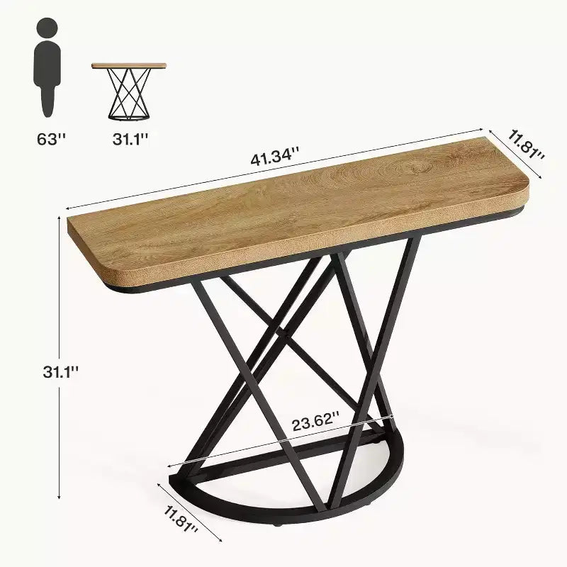 Lantine 41.3 Table console industrielle avec base en métal géométrique, petit meuble d'appoint étroit pour salon, couloir, hall d'entrée