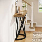 Lantine 41.3 Table console industrielle avec base en métal géométrique, petit meuble d'appoint étroit pour salon, couloir, hall d'entrée