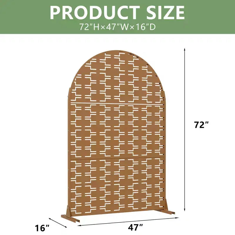 Panneaux de clôture autoportants Dovelina 72H x 47W en métal arqué pour extérieur, gris clair/marron, pour jardin, patio, terrasse, cour
