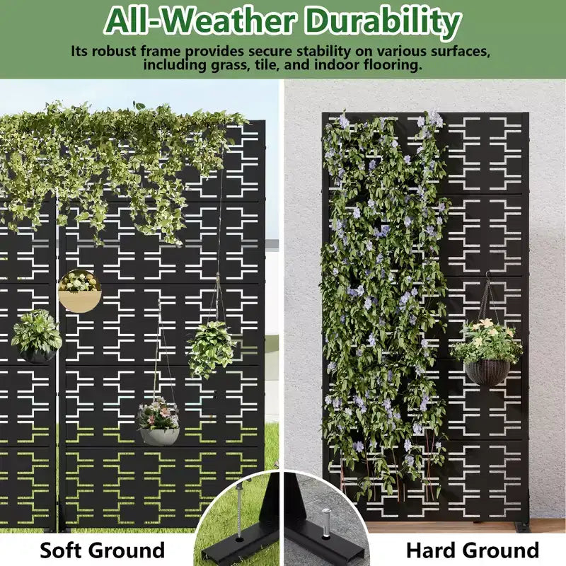 Panneau de clôture autoportant Dovelina Outdoor Metal Privacy Screen pour jardin, patio, terrasse, cour 72H x 35W/47W/70W/94W, 59H x 30W/60W