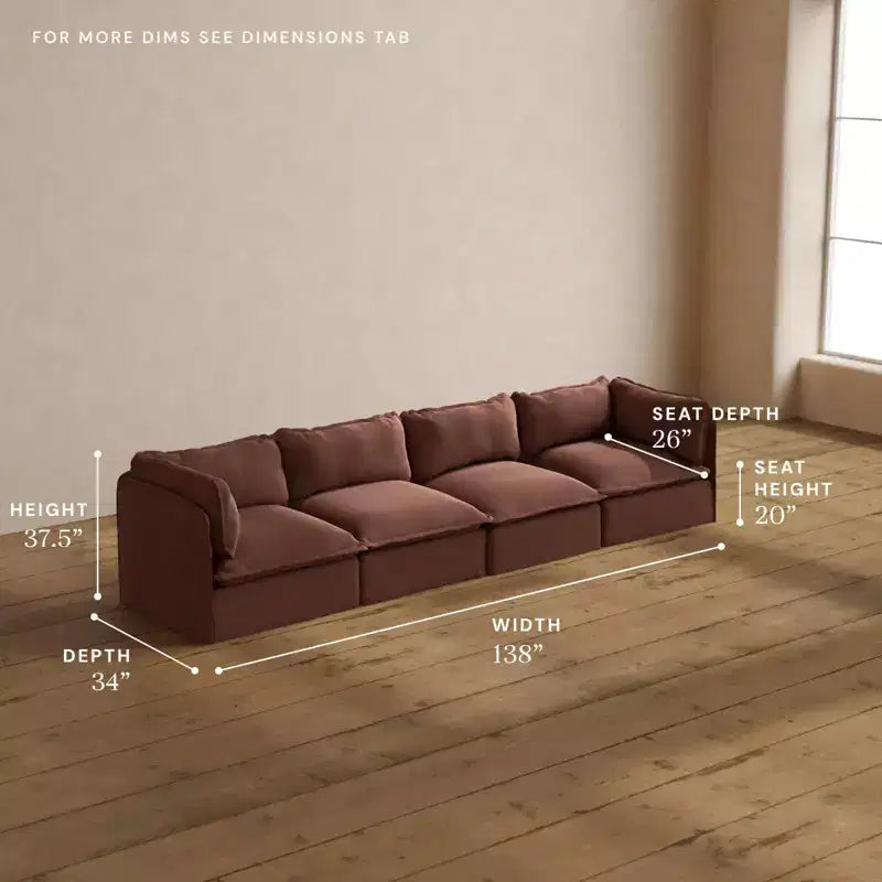 Canapé modulable lavable 4 places Anabei | Assise Memorix+ et oreiller Contour