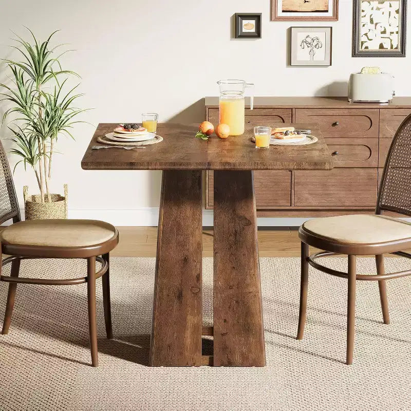 Table à manger carrée en bois Lantine pour 4, 80 cm, table de cuisine de style campagnard avec pied de support robuste pour salle à manger, salon