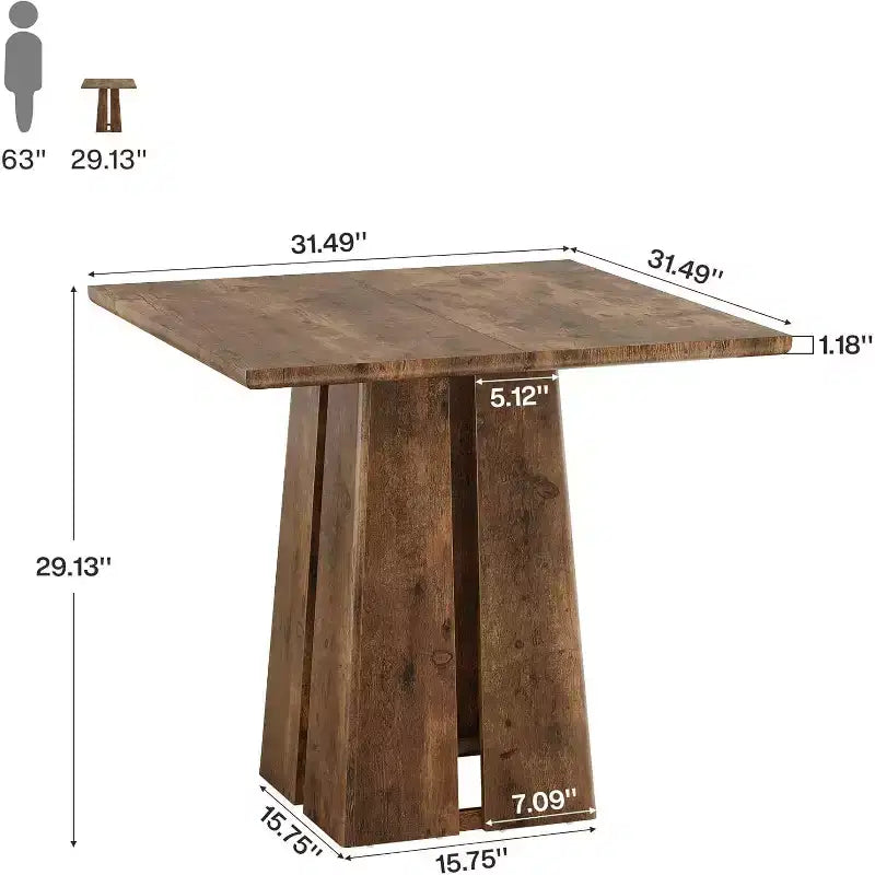 Table à manger carrée en bois Lantine pour 4, 80 cm, table de cuisine de style campagnard avec pied de support robuste pour salle à manger, salon