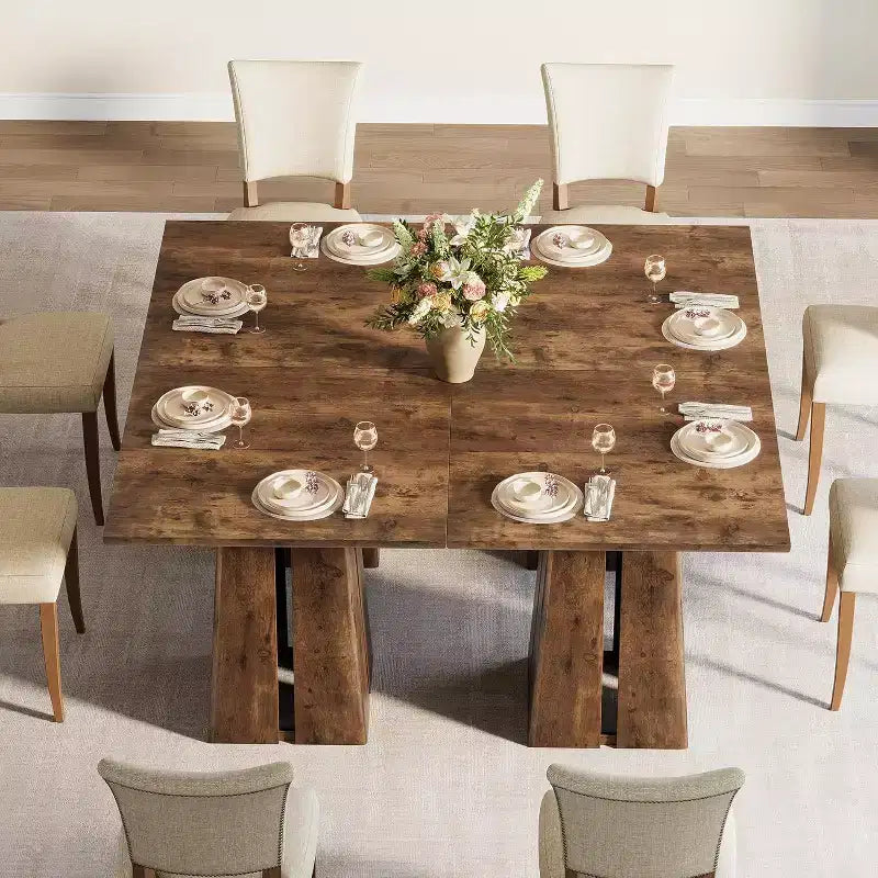 Table à manger carrée en bois Lantine pour 4, 80 cm, table de cuisine de style campagnard avec pied de support robuste pour salle à manger, salon