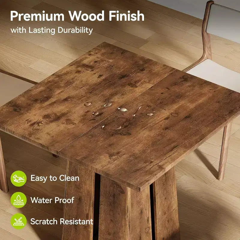 Table à manger carrée en bois Lantine pour 4, 80 cm, table de cuisine de style campagnard avec pied de support robuste pour salle à manger, salon