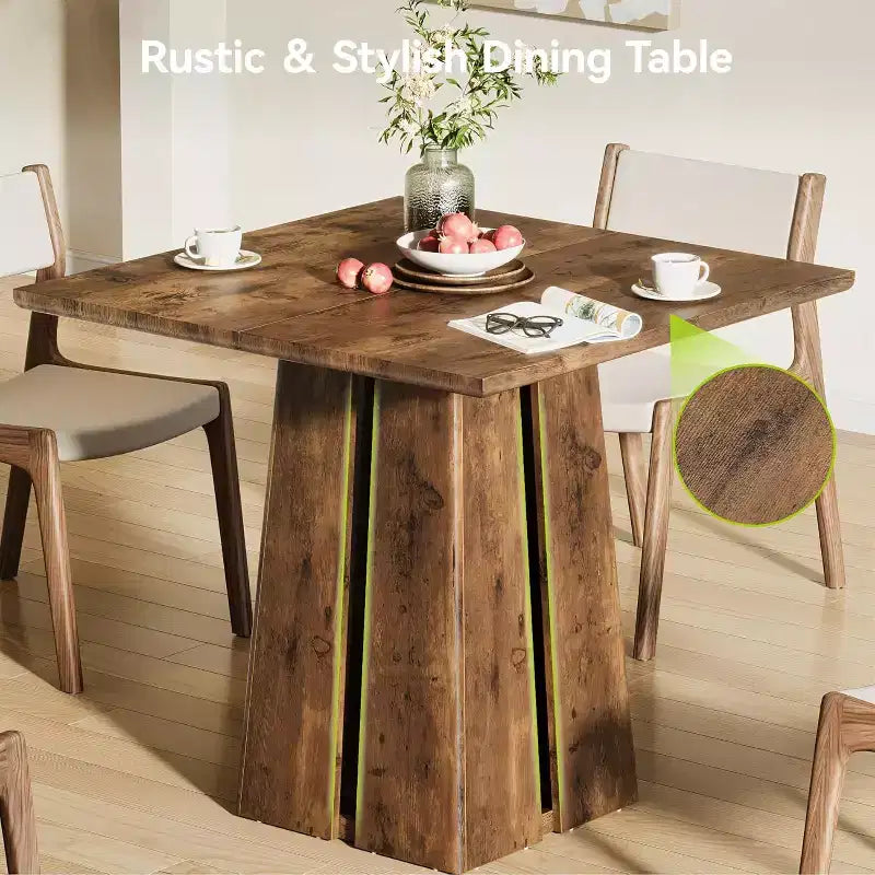 Table à manger carrée en bois Lantine pour 4, 80 cm, table de cuisine de style campagnard avec pied de support robuste pour salle à manger, salon
