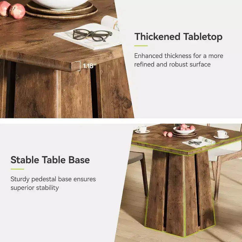 Table à manger carrée en bois Lantine pour 4, 80 cm, table de cuisine de style campagnard avec pied de support robuste pour salle à manger, salon