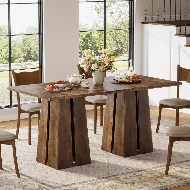Table à manger carrée en bois Lantine pour 4, 80 cm, table de cuisine de style campagnard avec pied de support robuste pour salle à manger, salon