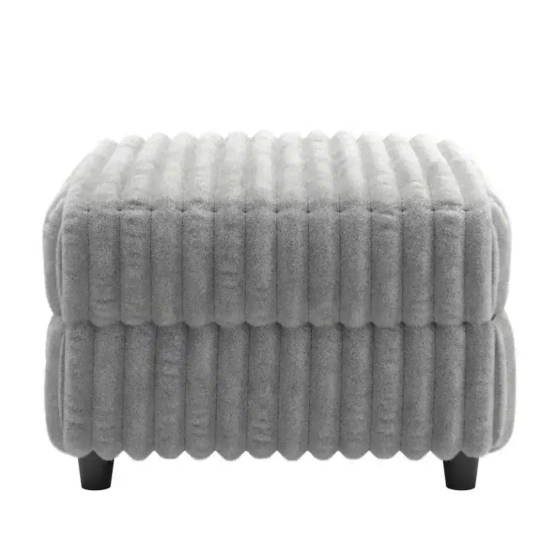 Varos Furry Channel Fabric Down-Filled Ottoman - Light Grey - iNSPIRE Q