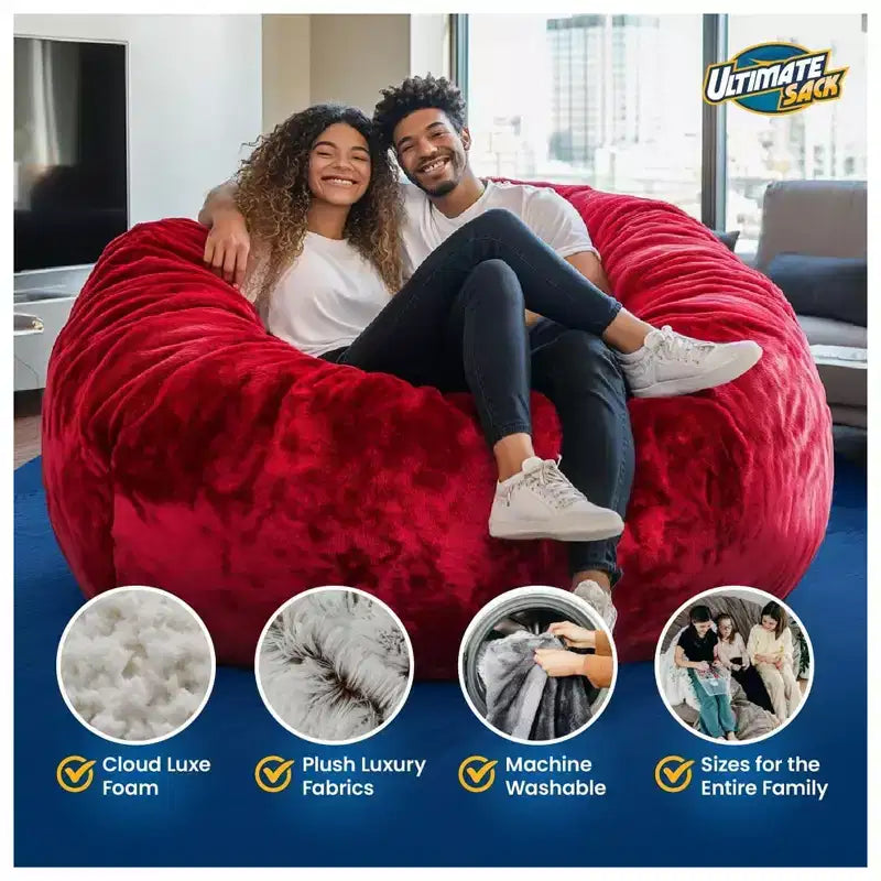 Pouf de salon ultime, grand canapé-lit confortable d'intérieur, fourrure olive