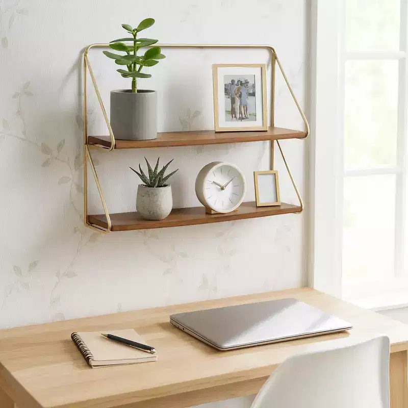Étagère murale en métal et bois pour la maison – Organisateur de rangement suspendu pour salon, chambre, bureau ou entrée – 20
