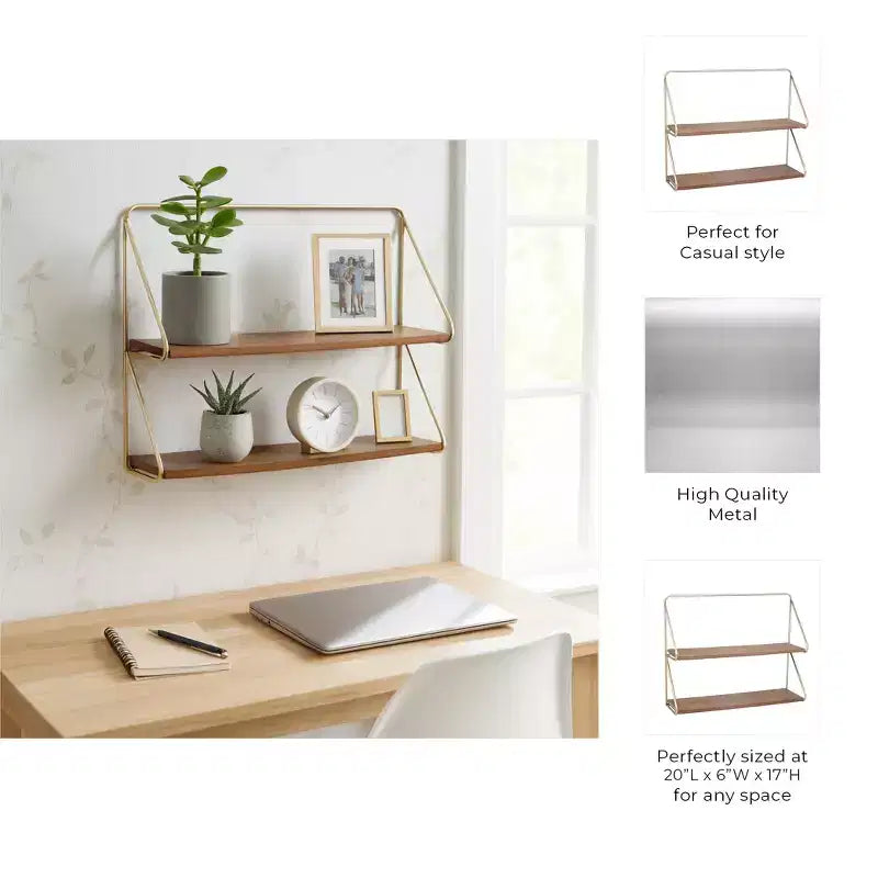 Étagère murale en métal et bois pour la maison – Organisateur de rangement suspendu pour salon, chambre, bureau ou entrée – 20
