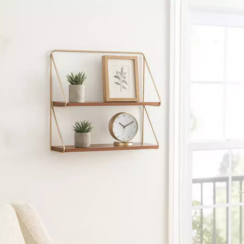 Étagère murale en métal et bois pour la maison – Organisateur de rangement suspendu pour salon, chambre, bureau ou entrée – 20