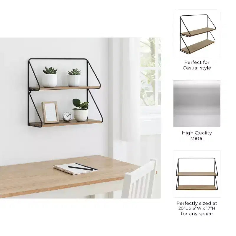 Étagère murale en métal et bois pour la maison – Organisateur de rangement suspendu pour salon, chambre, bureau ou entrée – 20