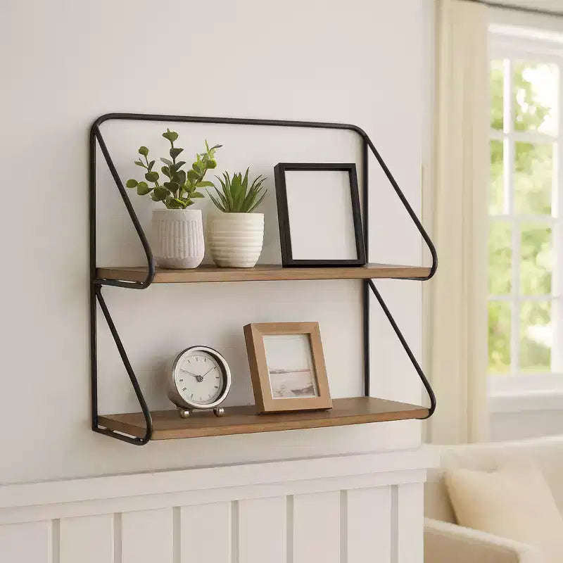 Étagère murale en métal et bois pour la maison – Organisateur de rangement suspendu pour salon, chambre, bureau ou entrée – 20