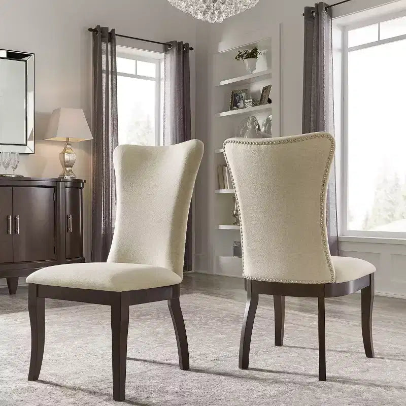 Chaises de salle à manger à dossier haut en tissu Airelle (lot de 2) - Cerisier foncé/Beige - iNSPIREQ