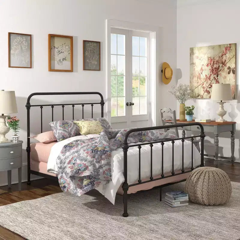 Lit double Rivington Graceful Lines victorien en métal – Noir – iNSPIRE Q