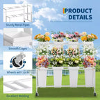 Coolmee Présentoir à fleurs avec 12 seaux carrés, Chariot à fleurs en métal avec roues pour patio, jardin, magasin, intérieur et extérieur
