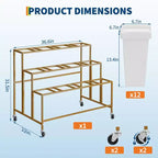 Coolmee Présentoir à fleurs avec 12 seaux carrés, Chariot à fleurs en métal avec roues pour patio, jardin, magasin, intérieur et extérieur