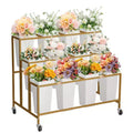 Coolmee Flower Display Stand with 12 Square Buckets, Metal Flower Cart with Wheels for Patio, Garden, Shop, Indoor and Outdoor