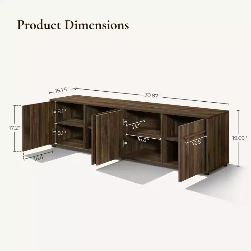 Meuble TV LuxenHome 70,9" Noyer pour salon, console multimédia en bois pour téléviseurs jusqu'à 75", meuble TV bas marron