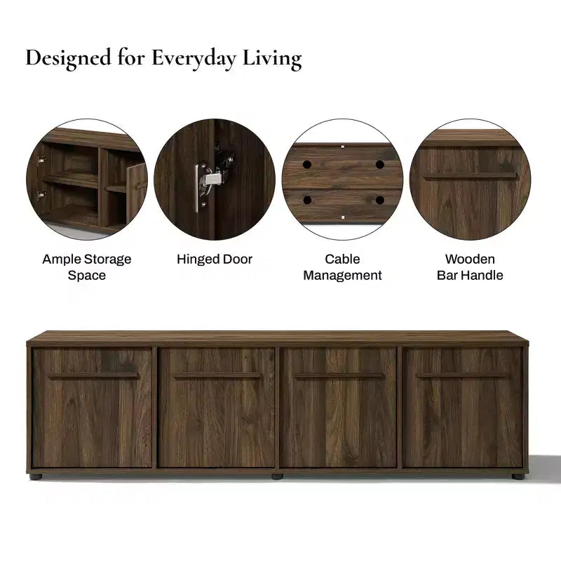 Meuble TV LuxenHome 70,9" Noyer pour salon, console multimédia en bois pour téléviseurs jusqu'à 75", meuble TV bas marron
