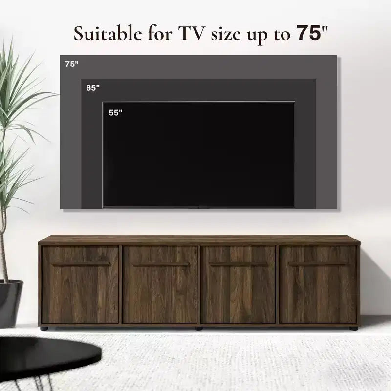 Meuble TV LuxenHome 70,9" Noyer pour salon, console multimédia en bois pour téléviseurs jusqu'à 75", meuble TV bas marron