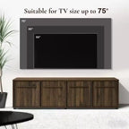 Meuble TV LuxenHome 70,9" Noyer pour salon, console multimédia en bois pour téléviseurs jusqu'à 75", meuble TV bas marron
