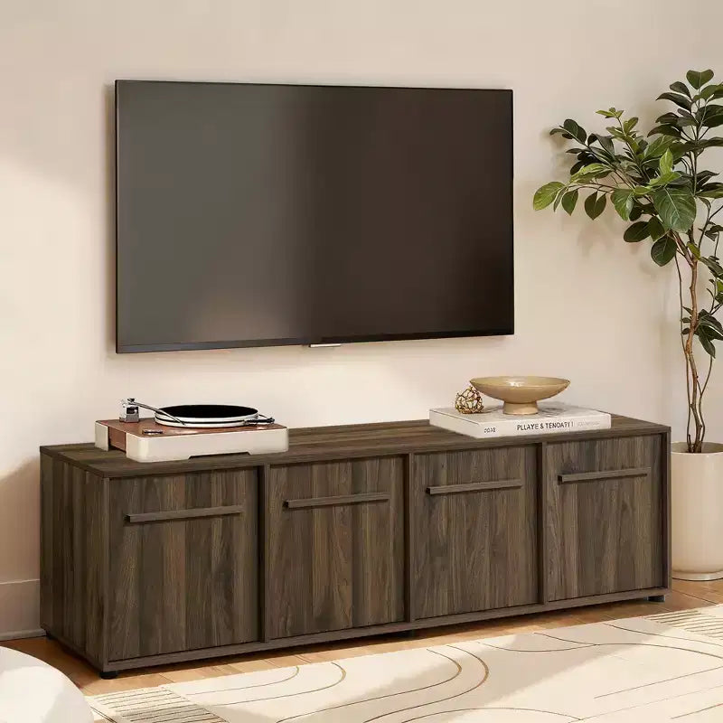 Meuble TV LuxenHome 70,9" Noyer pour salon, console multimédia en bois pour téléviseurs jusqu'à 75", meuble TV bas marron