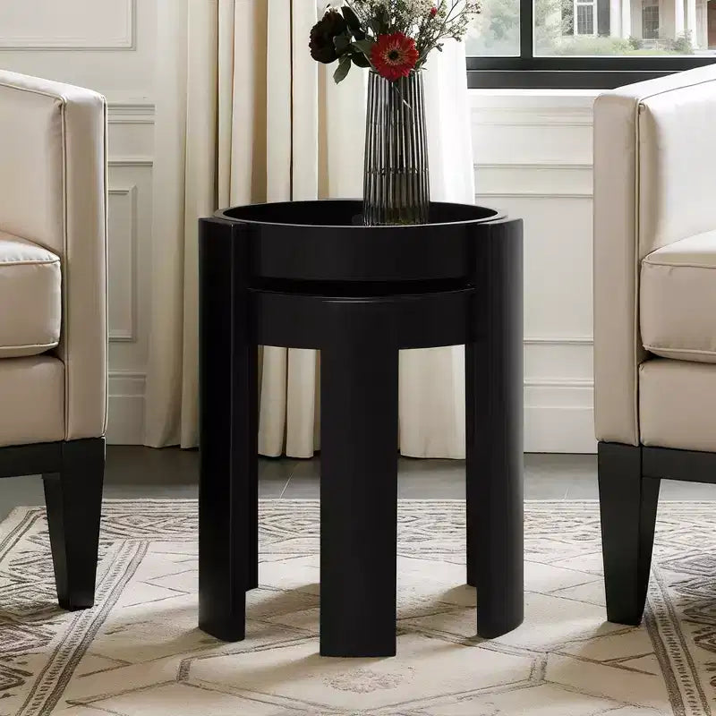 LuxenHome Lot de 2 tables gigognes noires, tables d'appoint rondes modernes et peu encombrantes pour salon, chambre à coucher