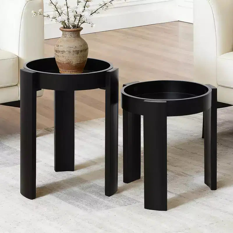 LuxenHome Lot de 2 tables gigognes noires, tables d'appoint rondes modernes et peu encombrantes pour salon, chambre à coucher