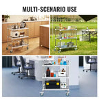 Chariot de laboratoire roulant en acier inoxydable à 3 étagères avec garde-corps et roulettes pivotantes, capacité de 100 kg, chariot médical dentaire utilitaire 66x40x86 cm