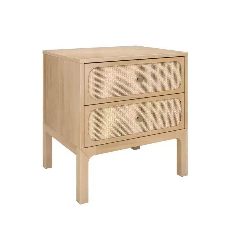 Table de chevet Elio en rotin à 2 tiroirs avec bouton en laiton