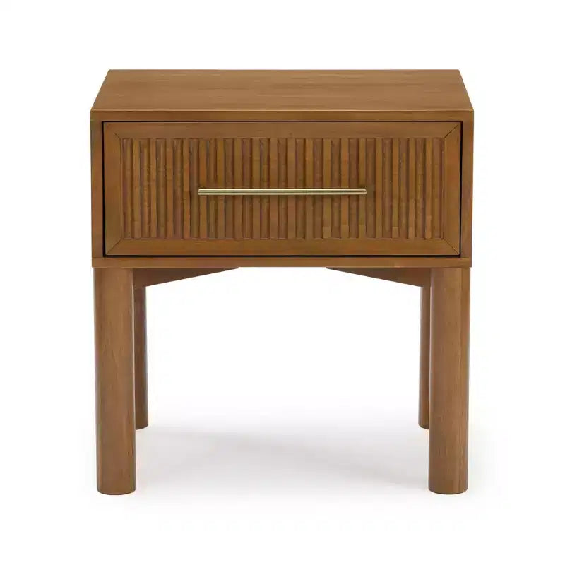 Table de chevet Sera à 1 tiroir cannelé avec poignée en laiton