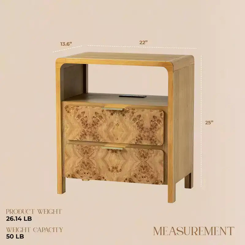 Commode de ferme COZAYH à 3 tiroirs, table de chevet rustique vintage, table d'appoint en bois pour chambre à coucher, finition burl vintage, naturelle