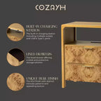 Commode de ferme COZAYH à 3 tiroirs, table de chevet rustique vintage, table d'appoint en bois pour chambre à coucher, finition burl vintage, naturelle