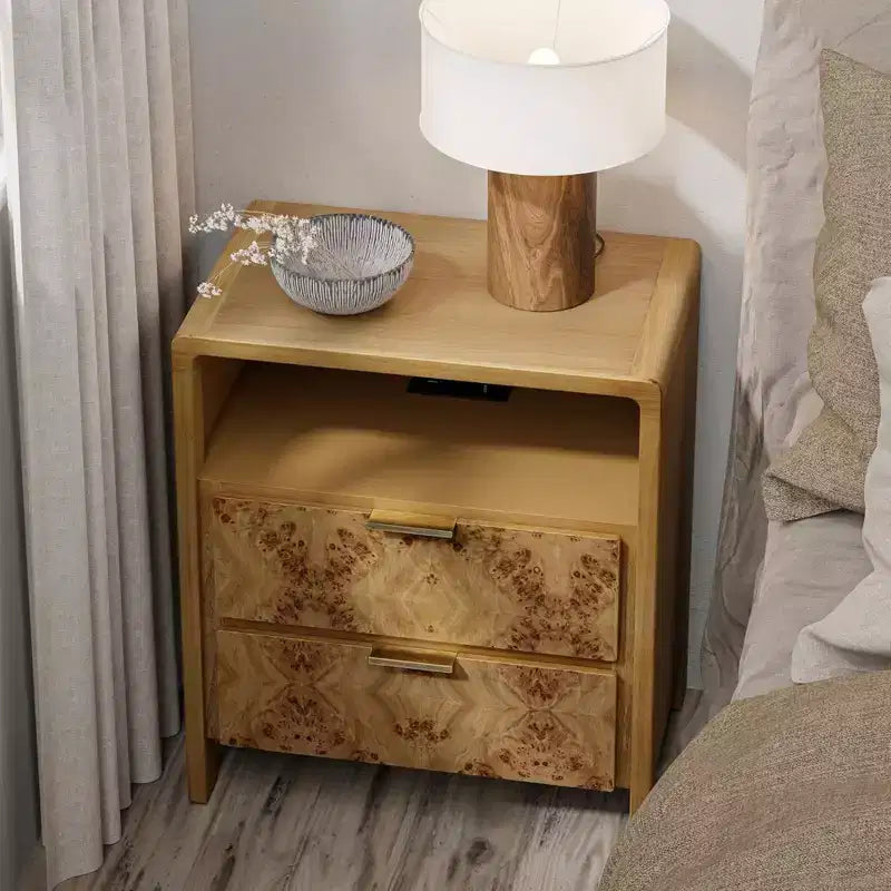 Commode de ferme COZAYH à 3 tiroirs, table de chevet rustique vintage, table d'appoint en bois pour chambre à coucher, finition burl vintage, naturelle