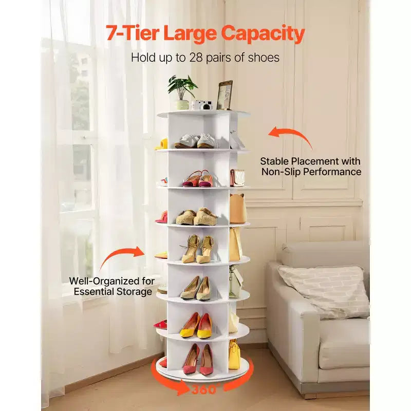 Étagère à chaussures rotative VEVOR 7 niveaux, tour à chaussures pivotante à 360°, présentoir carrousel de rangement rotatif rond, présentoir organiseur autonome Lazy Susan, blanc