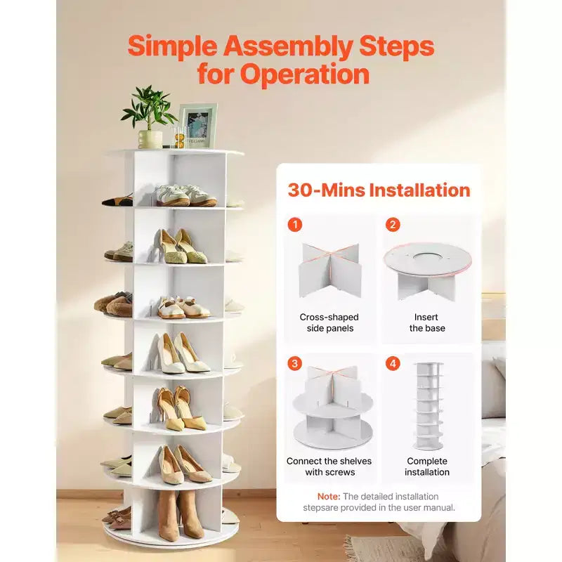 Étagère à chaussures rotative VEVOR 7 niveaux, tour à chaussures pivotante à 360°, présentoir carrousel de rangement rotatif rond, présentoir organiseur autonome Lazy Susan, blanc