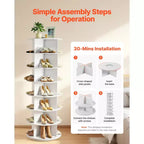 Étagère à chaussures rotative VEVOR 7 niveaux, tour à chaussures pivotante à 360°, présentoir carrousel de rangement rotatif rond, présentoir organiseur autonome Lazy Susan, blanc