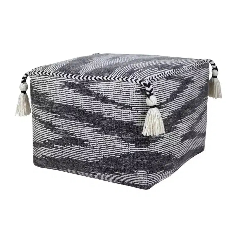 HomeRoots 18 Gray Cotton Striped Pouf Ottoman